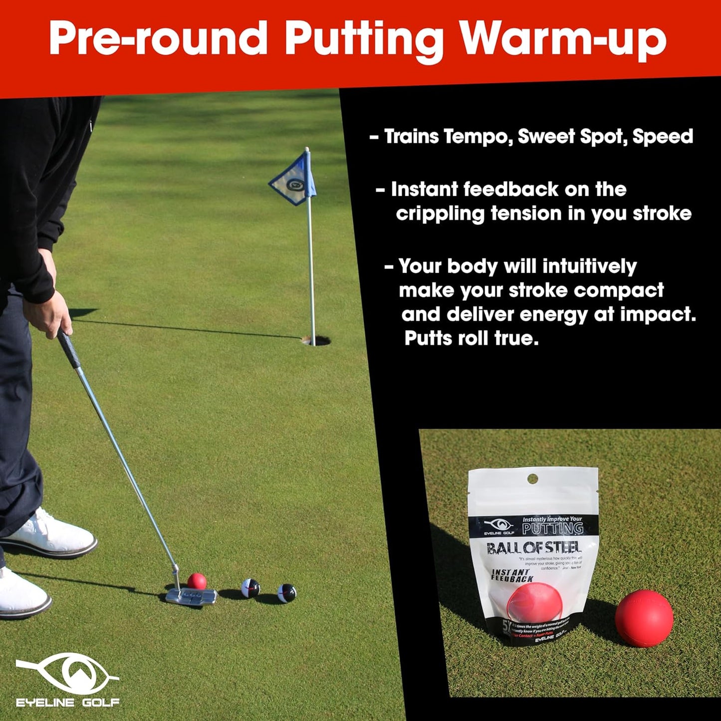 Weighted Ball of Steel - Practice Putting for Indoor Outdoor. Ball 5X Weight of Standard Ball. Eliminates Decelerating Stroke, Creates Solid Contact.