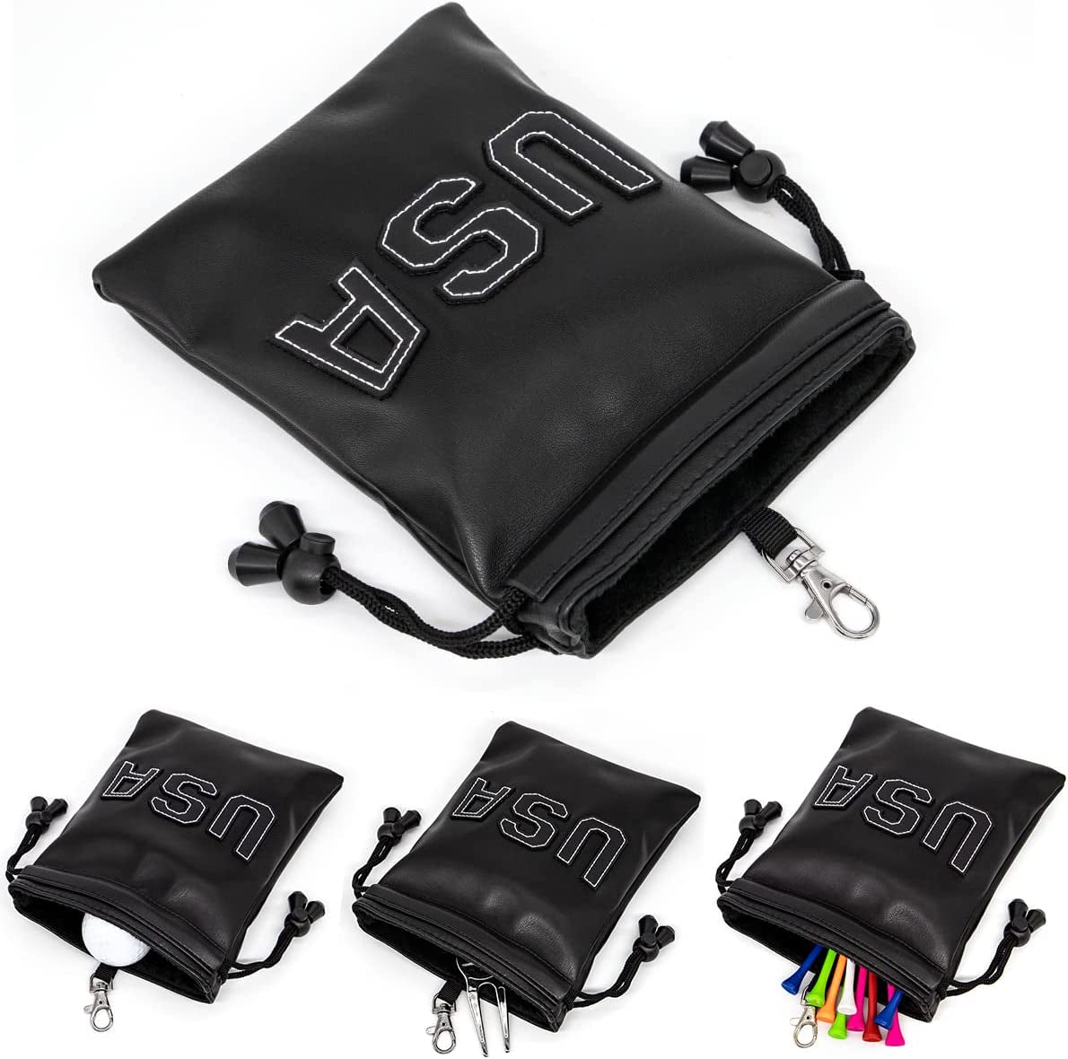 Golf Valuables Pouch,Golf Pouch with Drawstrings Leather Golf Tee Pouch for Men Women