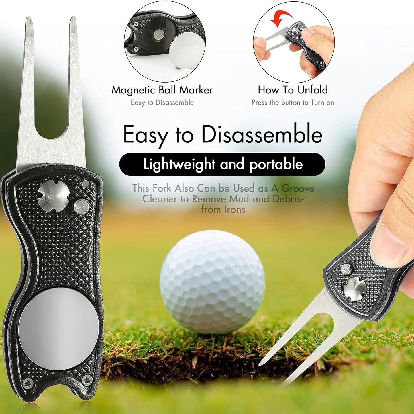 Accessories Set - PRO Retractable Club Brush, Microfiber Waffle Pattern Towel, Divot Repair Tool, Ball Marker - Club Cleaning Kit, Accessories for Men