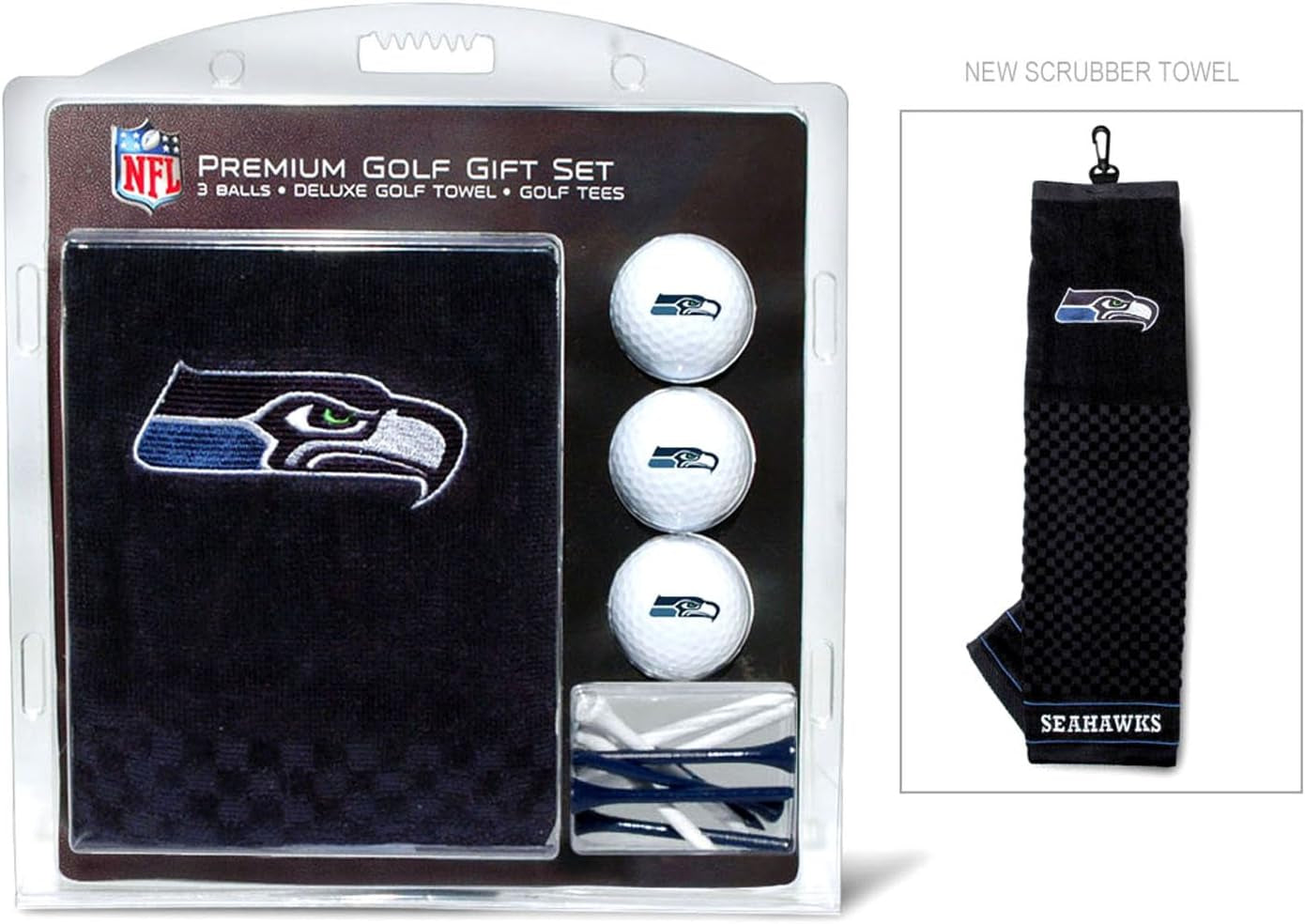 Premium NFL Golf Gift Set: Embroidered Deluxe Golf Towel, 3 Golf Balls, and 14 Golf Tees (2-3/4" Regulation)