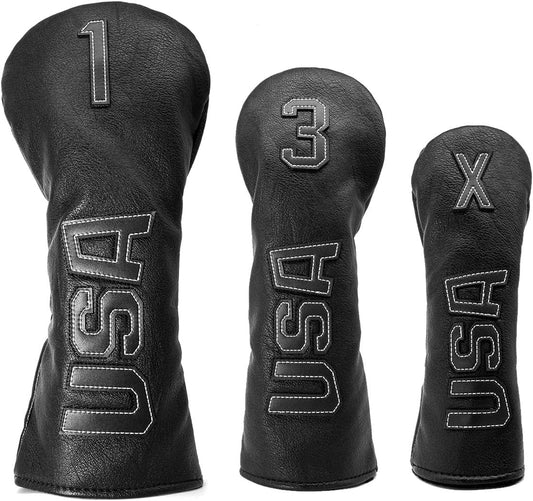 Golf Driver Head Covers,Golf Fairway Headcover Cover,Golf Wood Headcovers USA Rescue Black Cool Thick Synthetic Leather Well-Made for Taylormade Titleist Callaway