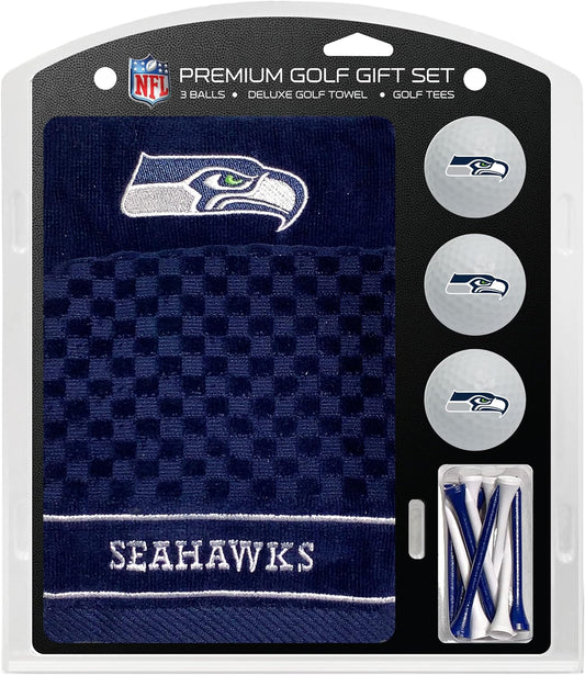 Premium NFL Golf Gift Set: Embroidered Deluxe Golf Towel, 3 Golf Balls, and 14 Golf Tees (2-3/4" Regulation)