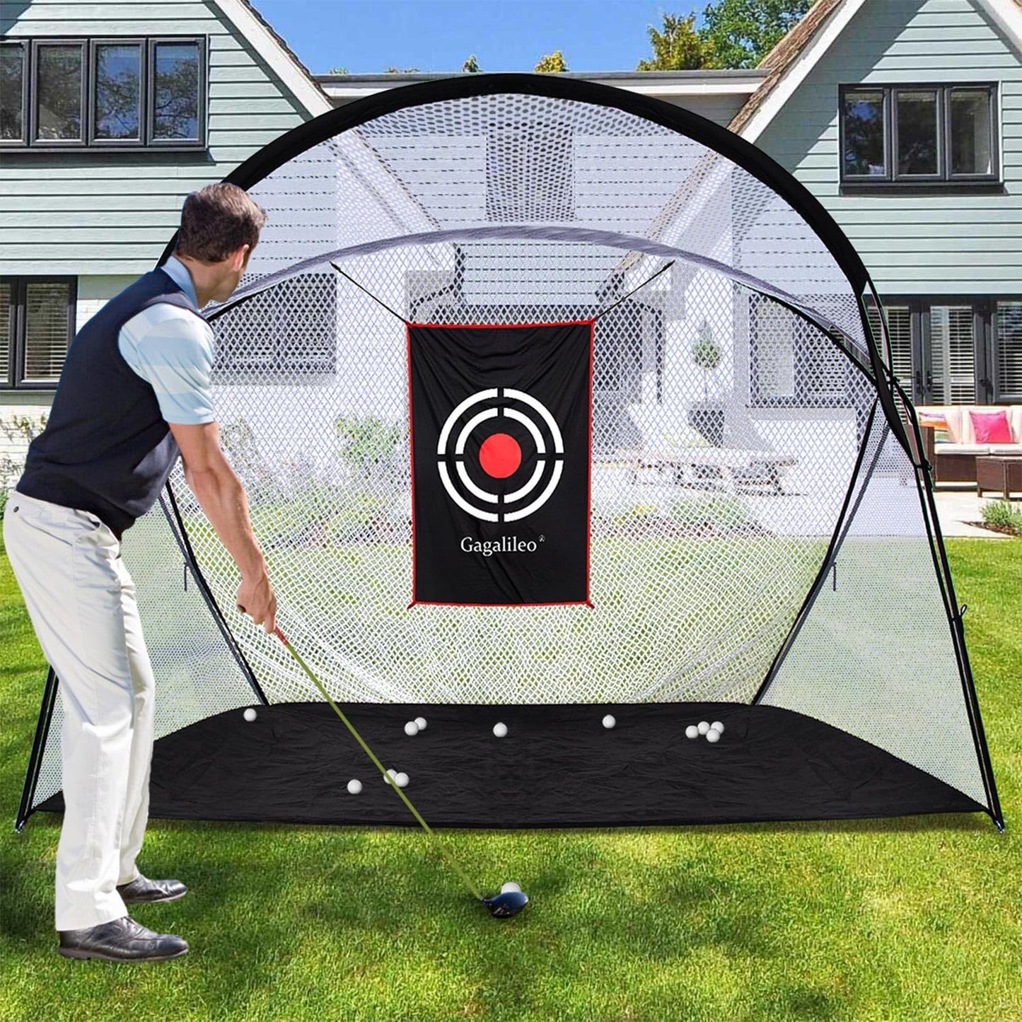 Golf Hitting Practice Nets for Backyard Driving Heavy Duty Men Real Indoor Golf Balls Hitting Pitching Driving Nets for Indoor Outdoor Garage Use Golfing Swing Training Impact Cages with Frame and Net