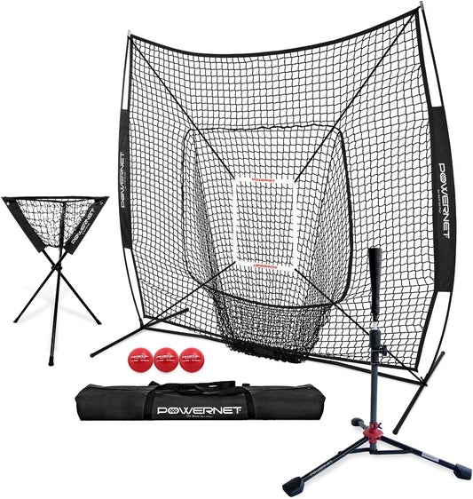 Corbin Carroll 7X7 DLX Practice Net + Deluxe Tee + Ball Caddy + 3 Pack Weighted Ball + Strike Zone Bundle | Baseball Softball Coach Pack | Pitching Batting Training Equipment Set | 7' X 7'