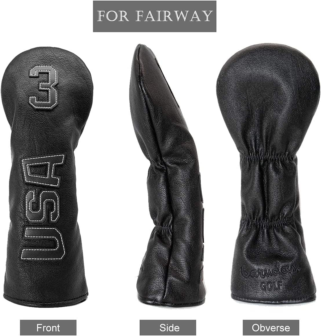 Golf Driver Head Covers,Golf Fairway Headcover Cover,Golf Wood Headcovers USA Rescue Black Cool Thick Synthetic Leather Well-Made for Taylormade Titleist Callaway