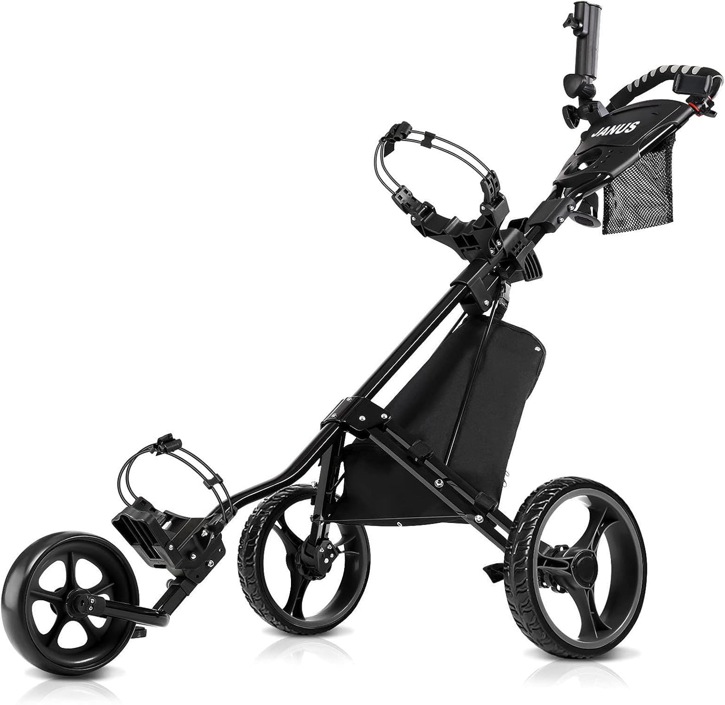 Golf Push Cart, Foldable Golf Cart,Golf Bag Cart for Men Women/Kids,Golf Pull Cart with Foot Brake & Umbrella Holder & Phone Holder& Ice Bag