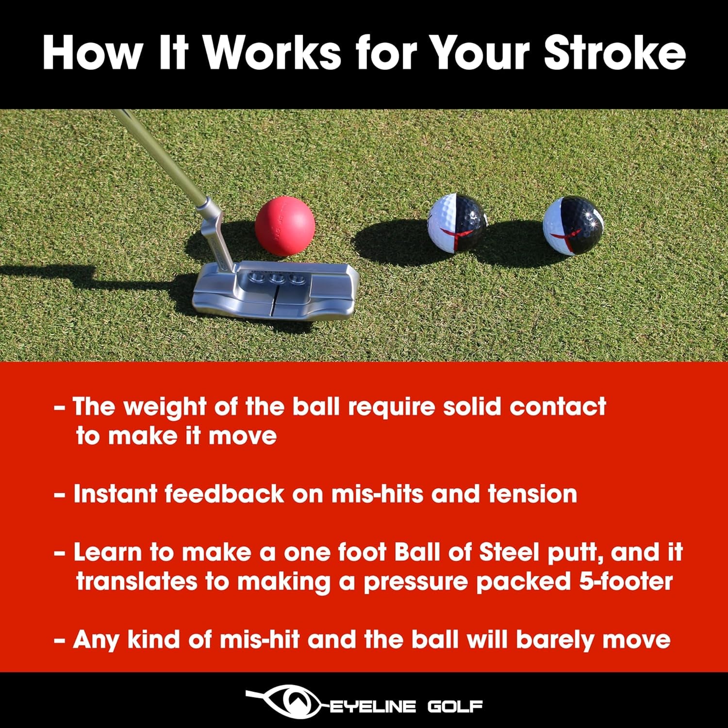 Weighted Ball of Steel - Practice Putting for Indoor Outdoor. Ball 5X Weight of Standard Ball. Eliminates Decelerating Stroke, Creates Solid Contact.