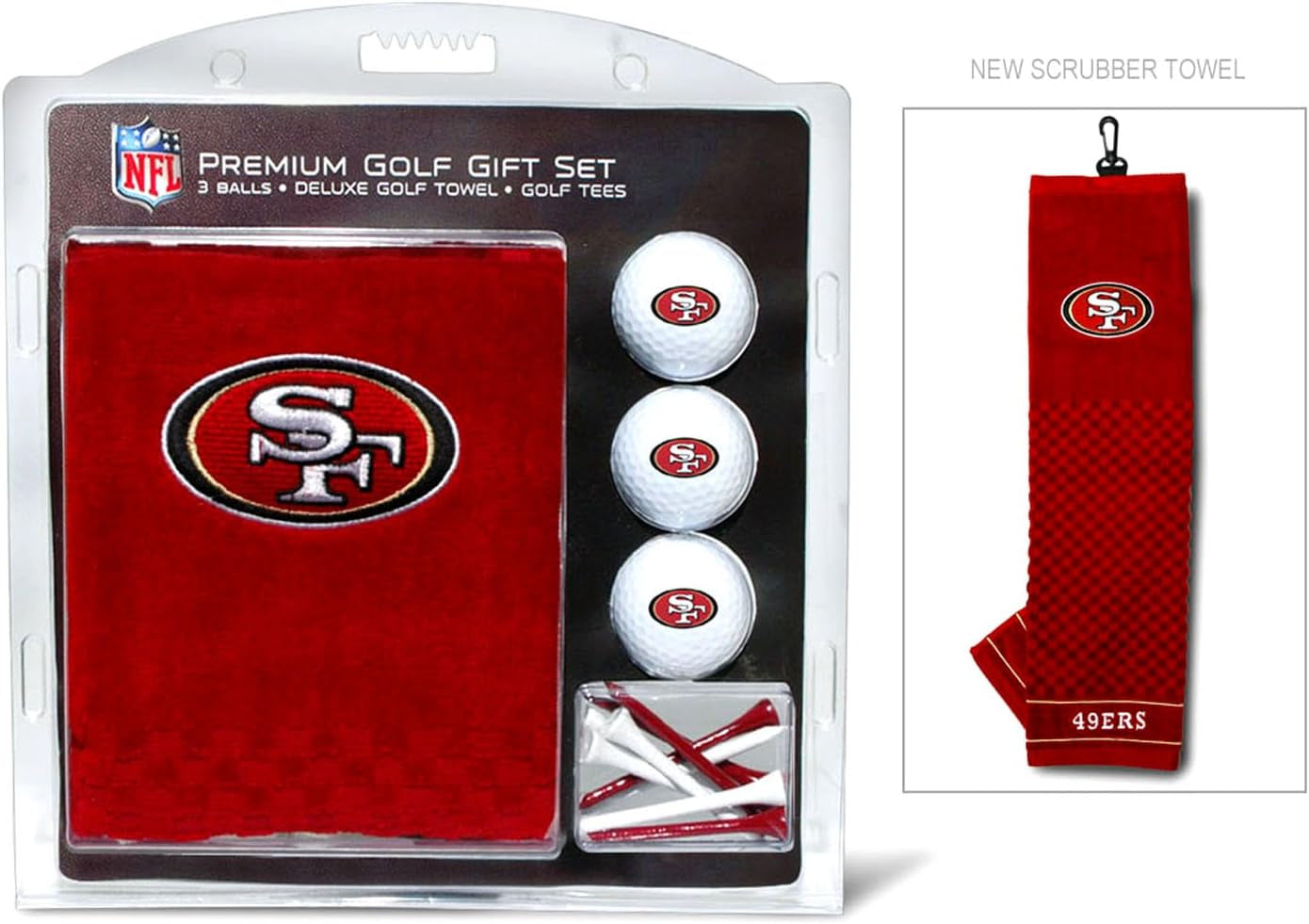 Premium NFL Golf Gift Set: Embroidered Deluxe Golf Towel, 3 Golf Balls, and 14 Golf Tees (2-3/4" Regulation)