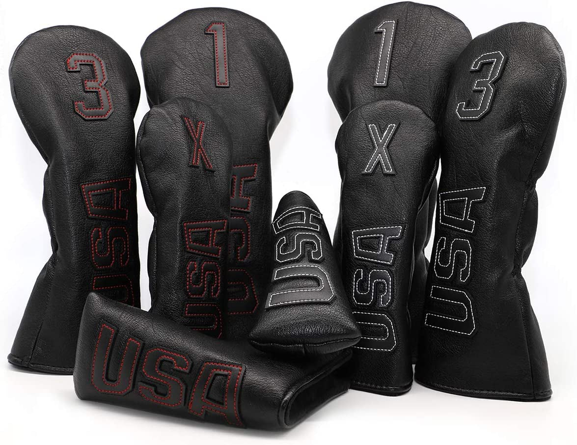 Golf Driver Head Covers,Golf Fairway Headcover Cover,Golf Wood Headcovers USA Rescue Black Cool Thick Synthetic Leather Well-Made for Taylormade Titleist Callaway