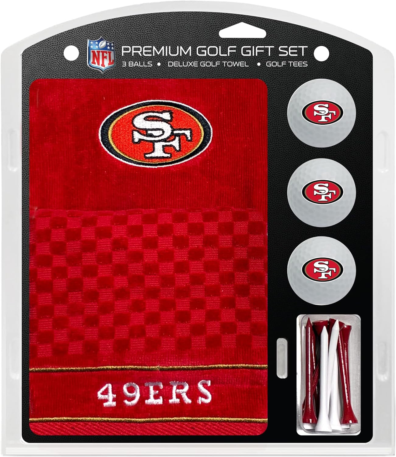 Premium NFL Golf Gift Set: Embroidered Deluxe Golf Towel, 3 Golf Balls, and 14 Golf Tees (2-3/4" Regulation)