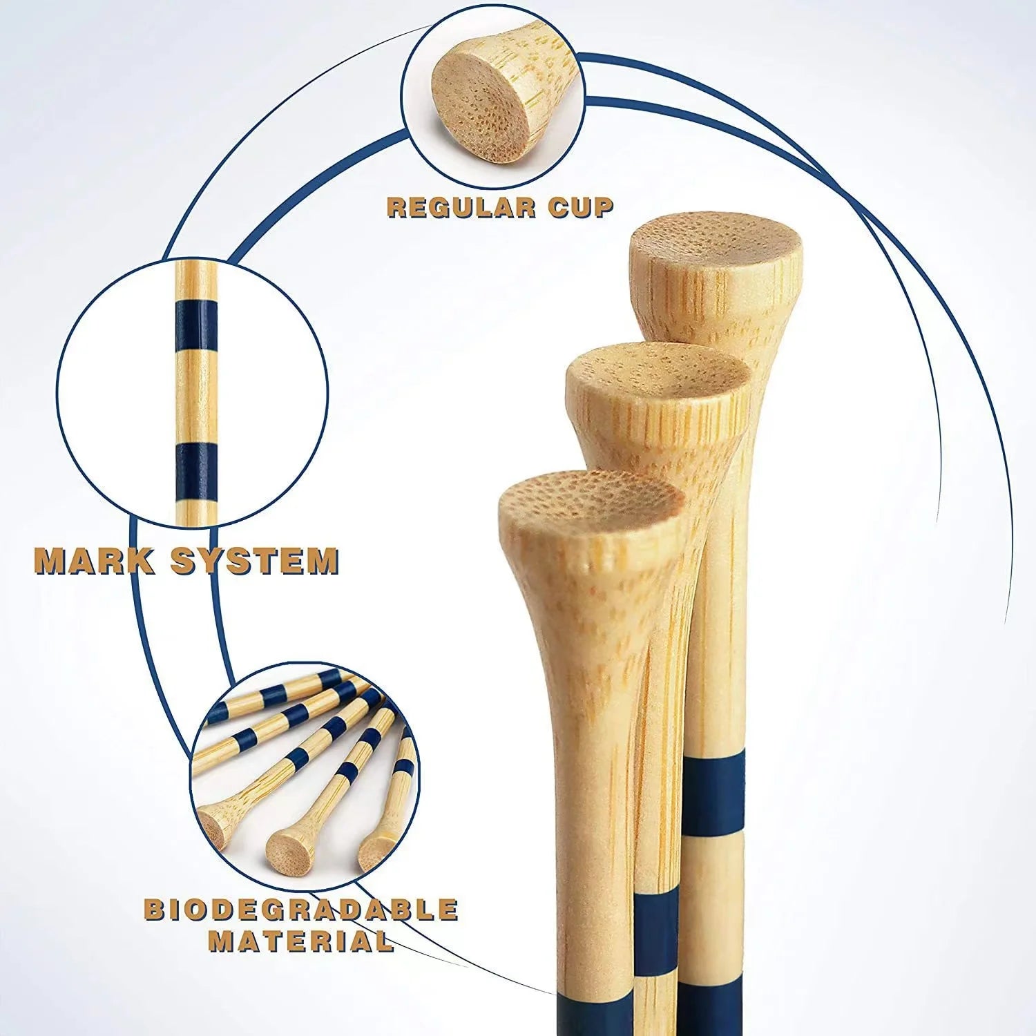 Bamboo Golf Tees Pack of 50, Four Size Options (3-1/4",2-3/4",2-1/8",1-1/2"Available) - Biodegradable, Stable Golf Tees