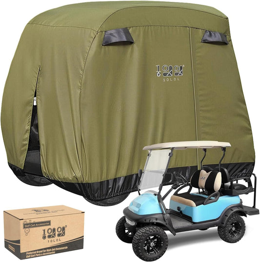 2/4 Passenger Golf Cart Cover Fits for Yamaha EZGO Club Car, 400D Waterproof Durable Polyester Golf Cart Cover with Three Zipper Doors Windproof Sunproof - Black/Army Green/Sliver