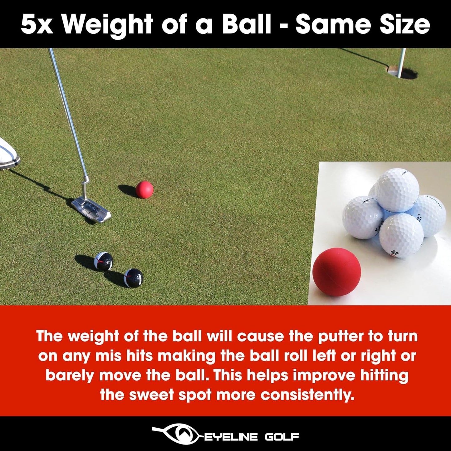 Weighted Ball of Steel - Practice Putting for Indoor Outdoor. Ball 5X Weight of Standard Ball. Eliminates Decelerating Stroke, Creates Solid Contact.