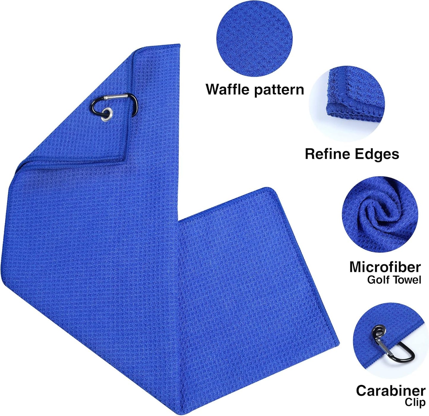 Golf Towel, Microfiber Golf Towels with Waffle Pattern Tri-Fold Golf Accessories for Men | Golf Brush Tool Kit | Grey Golf Towel | Golf Towels for Golf Bags with Clip (Grey) (Blue)