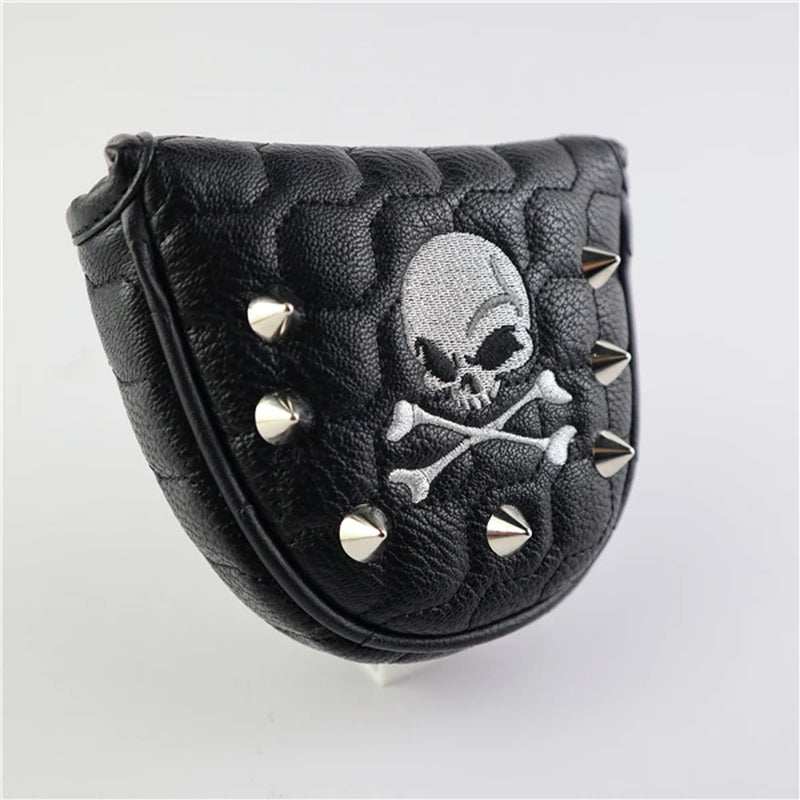 Golf Putter Cover Skull Rivets PU Leather Magnetic Closure Headcover for Mallet Putter Golf Head Covers