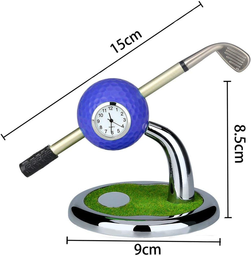 Mini Desktop Golf Ball Pen Stand with Golf Pens and Clock 2-Piece Set of Golf Souvenir Tour Souvenir Novelty Gift- (Blue)