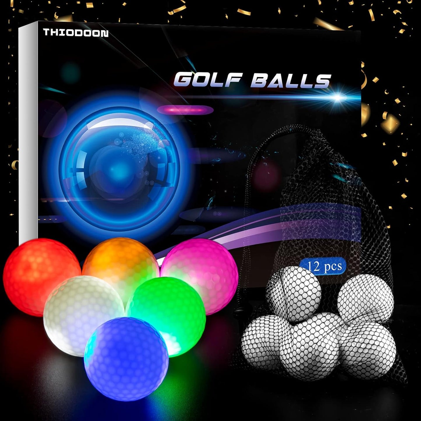 Glow in the Dark Golf Balls Light Activated 7 Colors Light up LED Golf Balls No Timer Stay Lit Easy to Turn on and off with Flashlight Glowing Golf Balls for Night Golfing 6 Pack