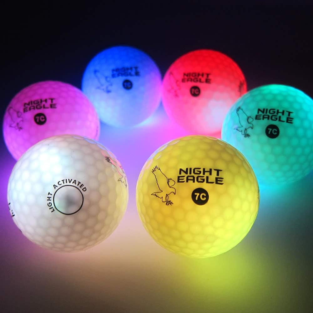 Light up LED Golf Balls (6 Ball Pack) - Professional Glowing Golf Balls with Internal LED Lights