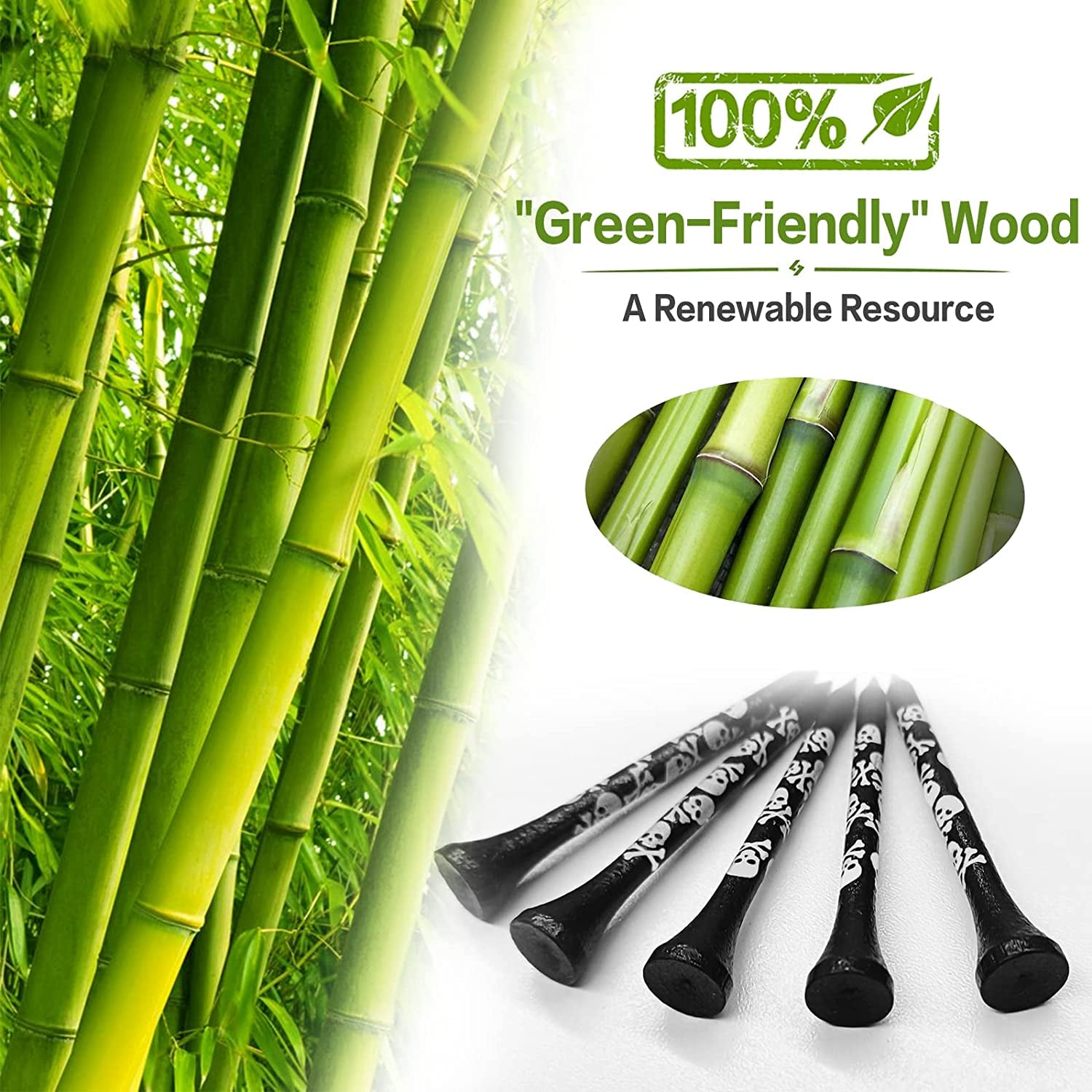 Golf Tees Wood 3 1/4 2 3/4 Inch Wooden Bamboo 50/120 Count, Durable Biodegradable Colored Bulk Tee 70Mm 83Mm