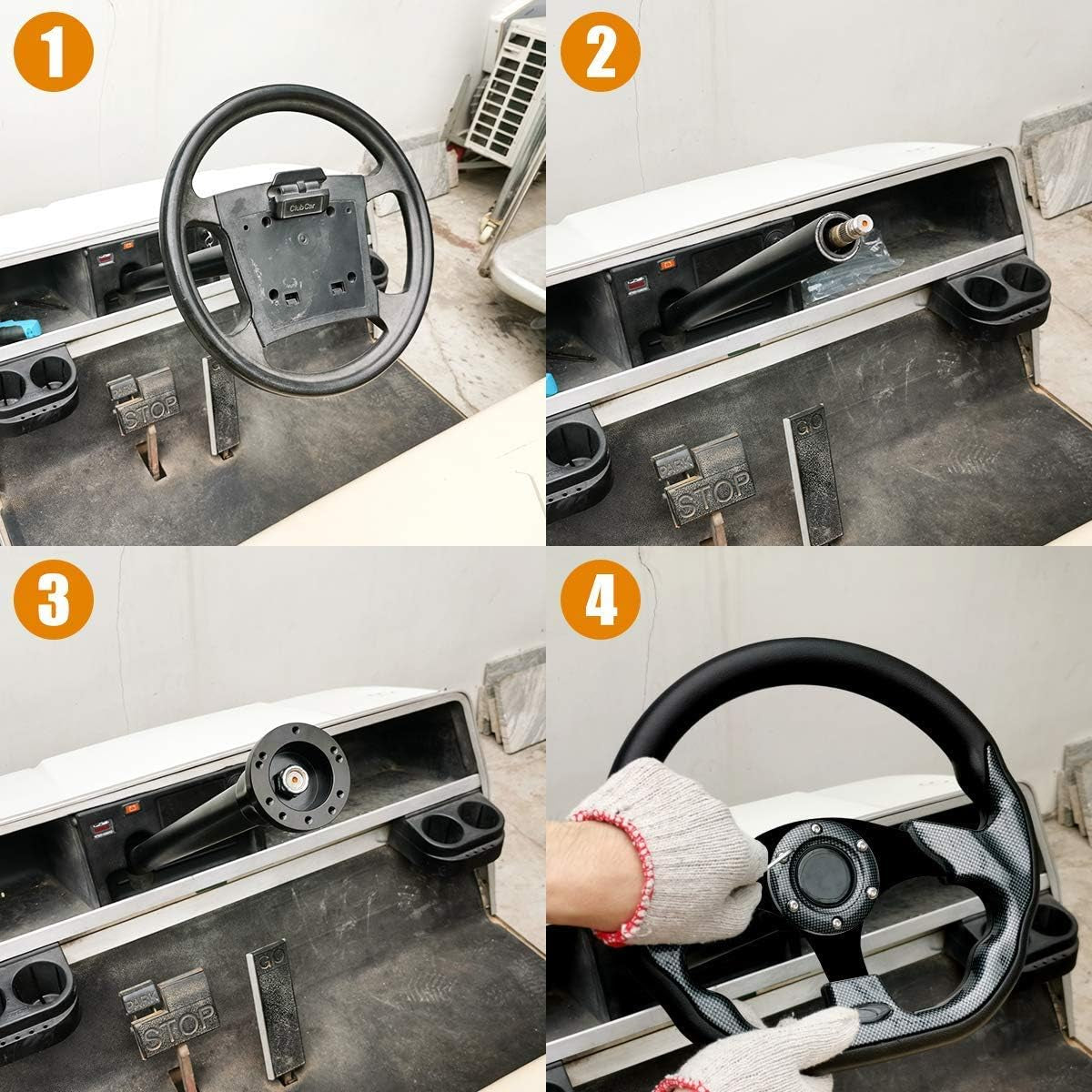 Golf Cart Steering Wheel Fit EZGO RXV & TXT, Club Car DS, Club Car Precedent Tempo, Yamaha Golf Carts(Steering Wheel Silver)