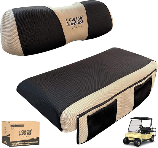 New Vision Golf Cart Seat Cover with Pocket Washable Mesh Bench Seat Cover Fits EZGO TXT RXV Club Car DS (Black + Beige)