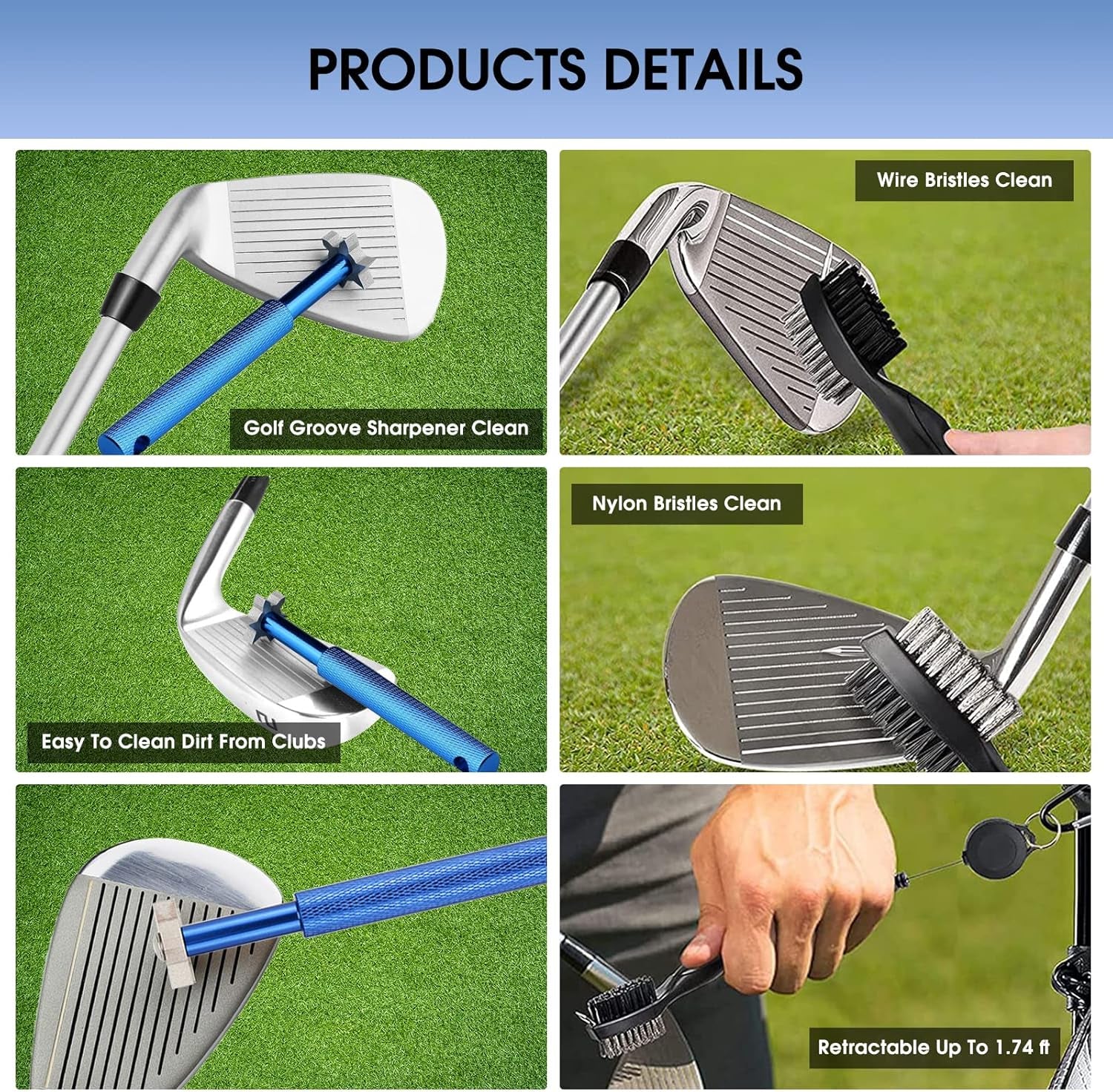 Golf Club Cleaner and Tool Accessories,Comes with a Golf Towel, Golf Club Brush,Golf Club Groove Sharpener,Golf Ball Marker,Mini Golf Score Shot Stroke Counter