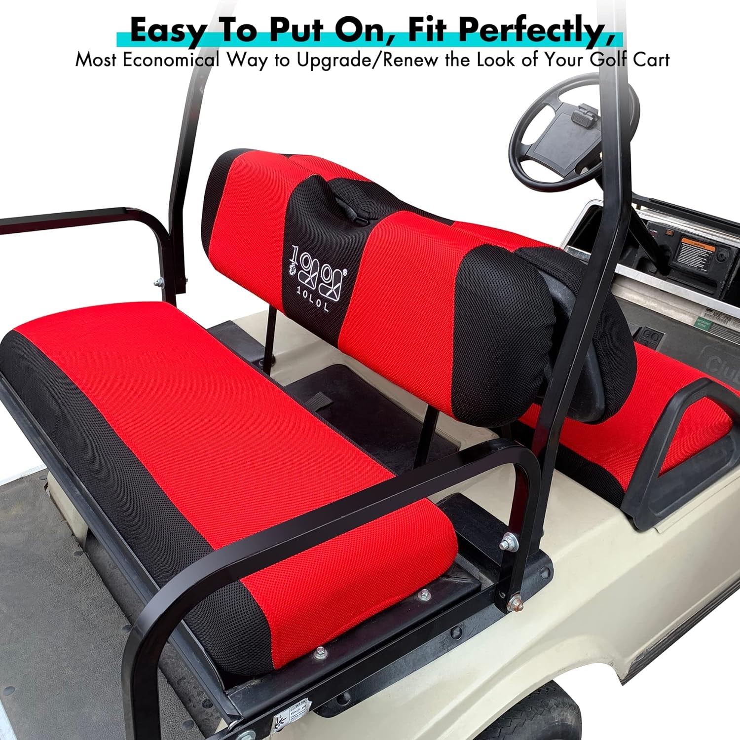 Golf Cart Front with Rear Seat Cover Set for EZGO TXT RXV & Club Car DS 4 Passenger Models Bench Seat Covers Kit Breathable Washable Polyester Mesh Cloth Gray Black Beige Red (S+XS)