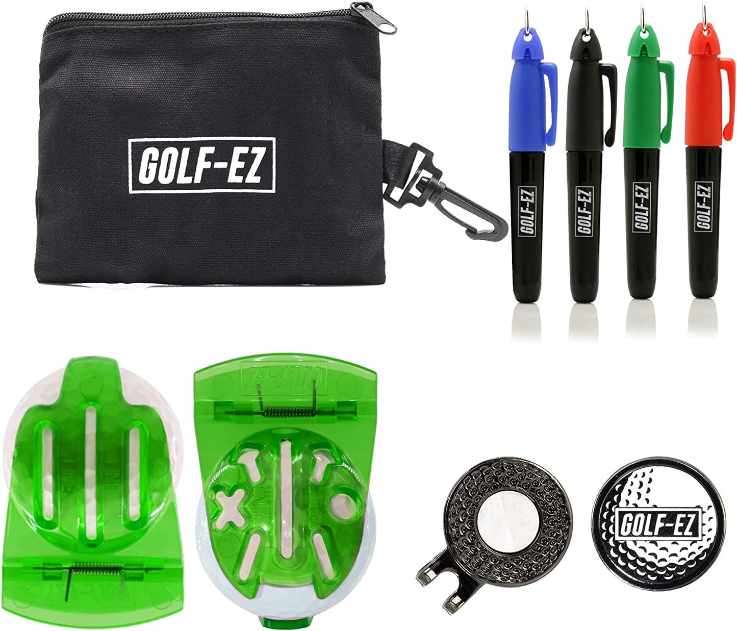 TRI-LINE Golf Ball Alignment Kit with Hat Clip Ball Marker and Carry Case | Swing Path Arrows & Ball Identifiers