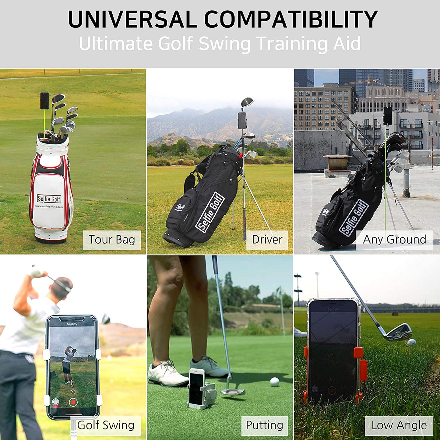 Selfiegolf Record Golf Swing - Cell Phone Holder Golf Analyzer Accessories | Winner of the PGA Best Product | Selfie Putting Training Aids Works with Any Golf Bag and Alignment Stick