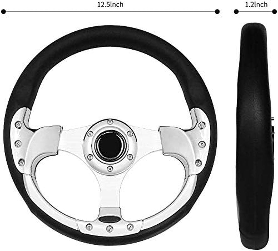 Golf Cart Steering Wheel Fit EZGO RXV & TXT, Club Car DS, Club Car Precedent Tempo, Yamaha Golf Carts(Steering Wheel Silver)