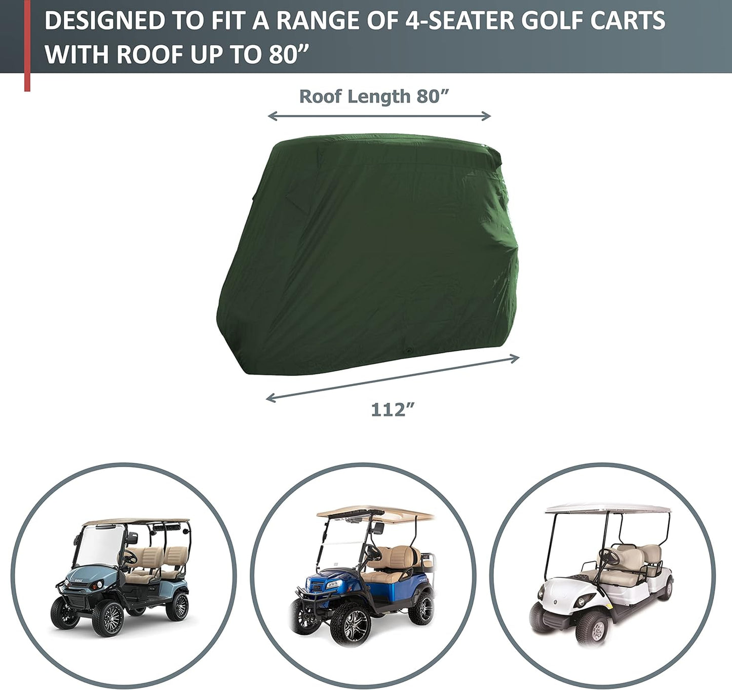 Heavy Duty 4 Passenger Golf Cart Storage Cover Premium Protection for All Weather - Fits 80" Roofs for E Z GO, Club Car, Yamaha G Models, and GEM E2 (Grey, Taupe, or Green)