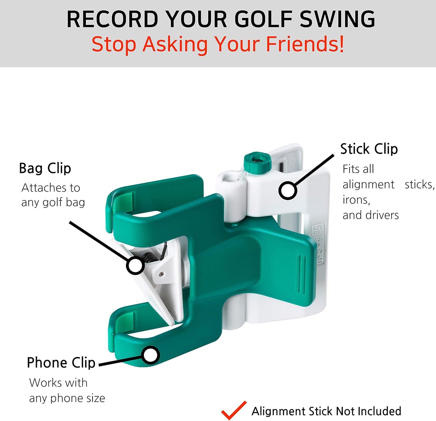 Selfiegolf Record Golf Swing - Cell Phone Holder Golf Analyzer Accessories | Winner of the PGA Best Product | Selfie Putting Training Aids Works with Any Golf Bag and Alignment Stick