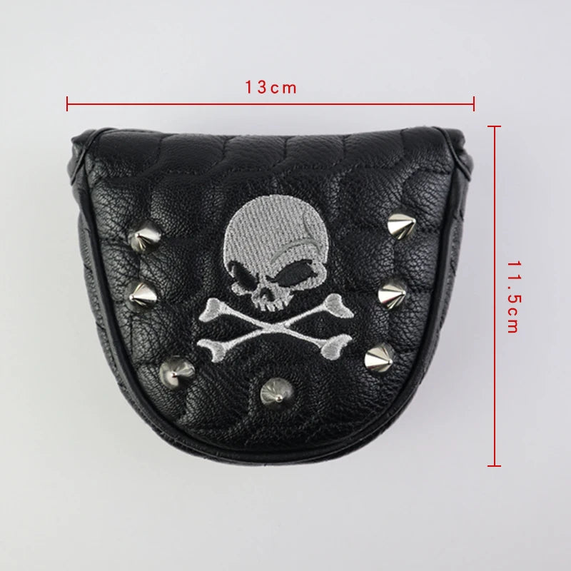 Golf Putter Cover Skull Rivets PU Leather Magnetic Closure Headcover for Mallet Putter Golf Head Covers