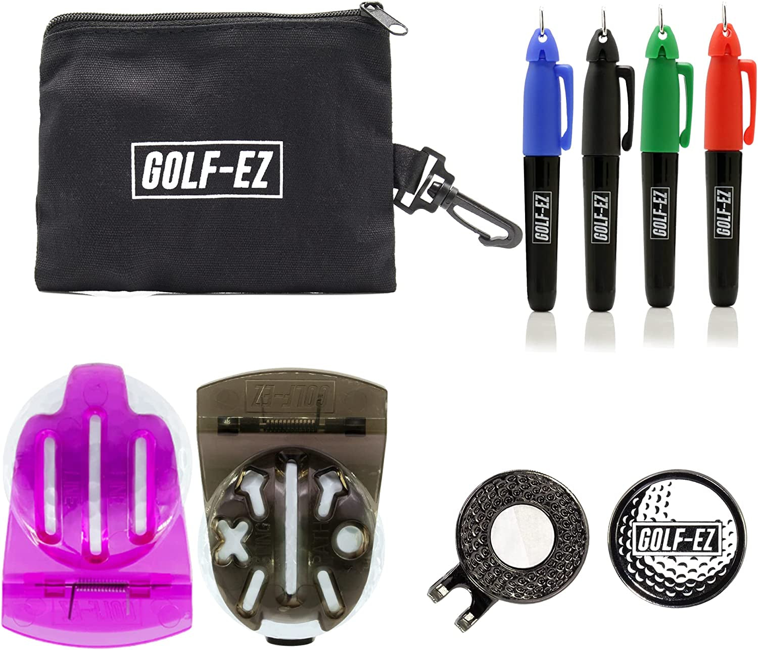 TRI-LINE Golf Ball Alignment Kit with Hat Clip Ball Marker and Carry Case | Swing Path Arrows & Ball Identifiers