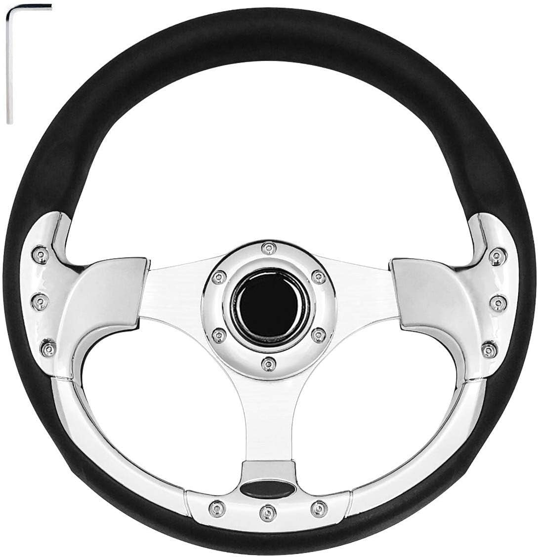 Golf Cart Steering Wheel Fit EZGO RXV & TXT, Club Car DS, Club Car Precedent Tempo, Yamaha Golf Carts(Steering Wheel Silver)