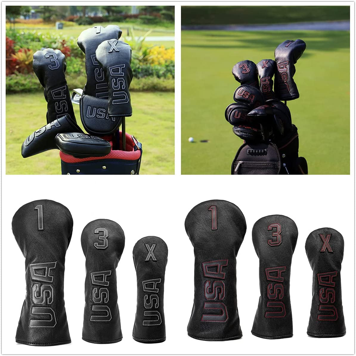 Golf Driver Head Covers,Golf Fairway Headcover Cover,Golf Wood Headcovers USA Rescue Black Cool Thick Synthetic Leather Well-Made for Taylormade Titleist Callaway