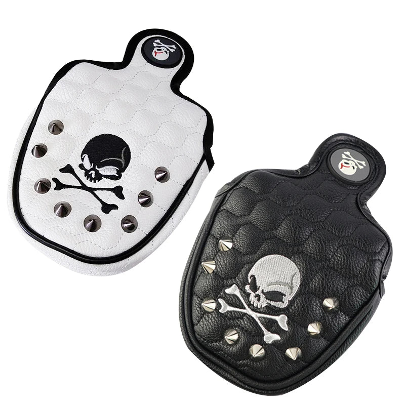 Golf Putter Cover Skull Rivets PU Leather Magnetic Closure Headcover for Mallet Putter Golf Head Covers