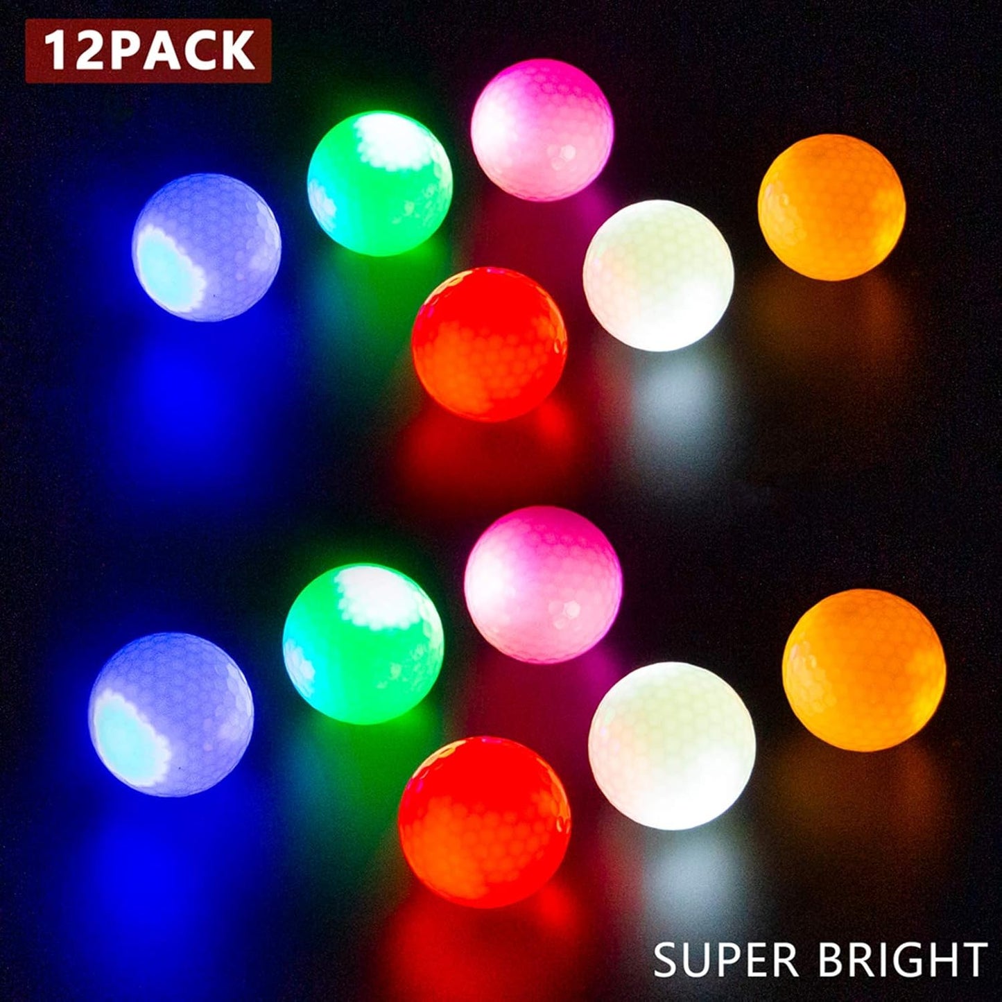 Glow in the Dark Golf Balls Light Activated 7 Colors Light up LED Golf Balls No Timer Stay Lit Easy to Turn on and off with Flashlight Glowing Golf Balls for Night Golfing 6 Pack