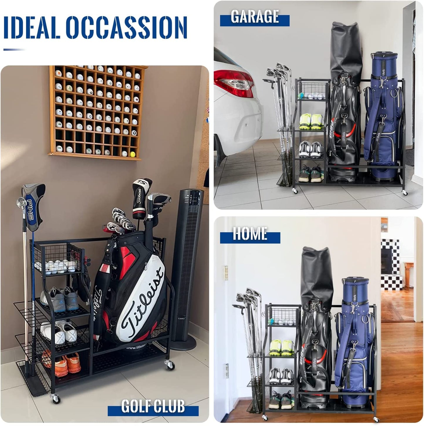 Golf Storage Garage Organizer, Golf Bag Storage Stand and Other Golfing Equipment Rack, Extra Storage Rack for Golf Clubs