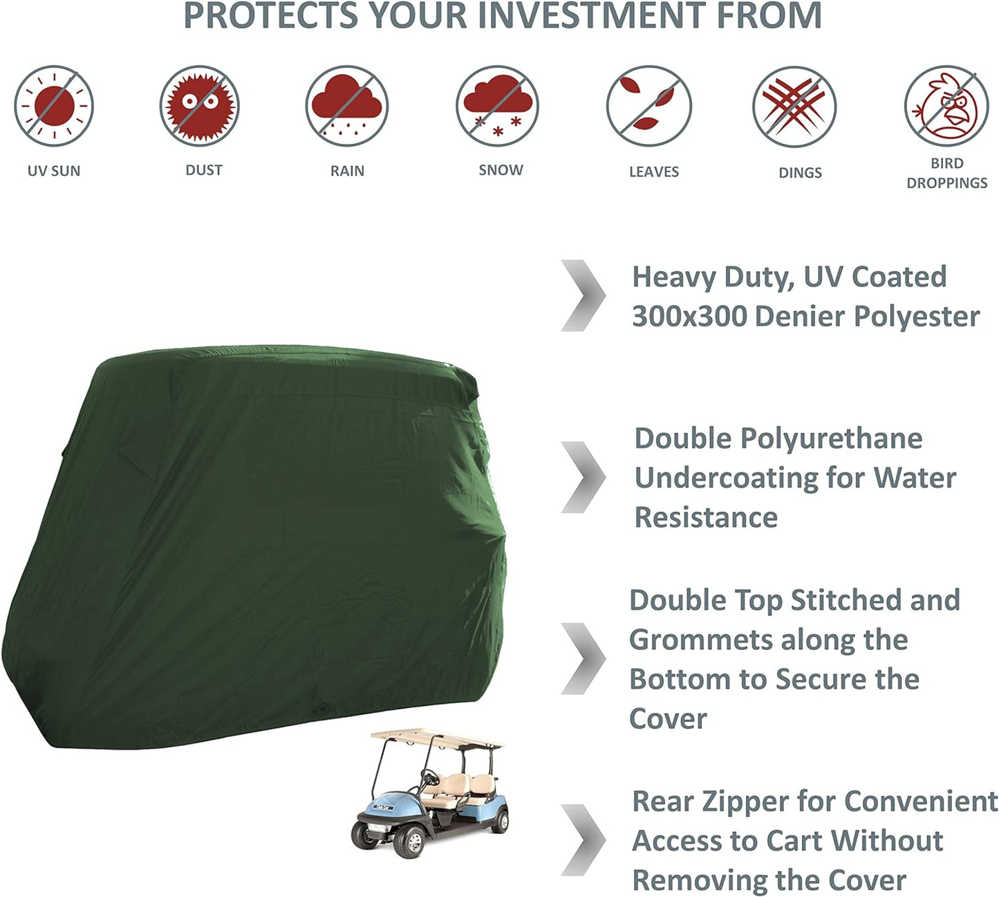 Heavy Duty 4 Passenger Golf Cart Storage Cover Premium Protection for All Weather - Fits 80" Roofs for E Z GO, Club Car, Yamaha G Models, and GEM E2 (Grey, Taupe, or Green)