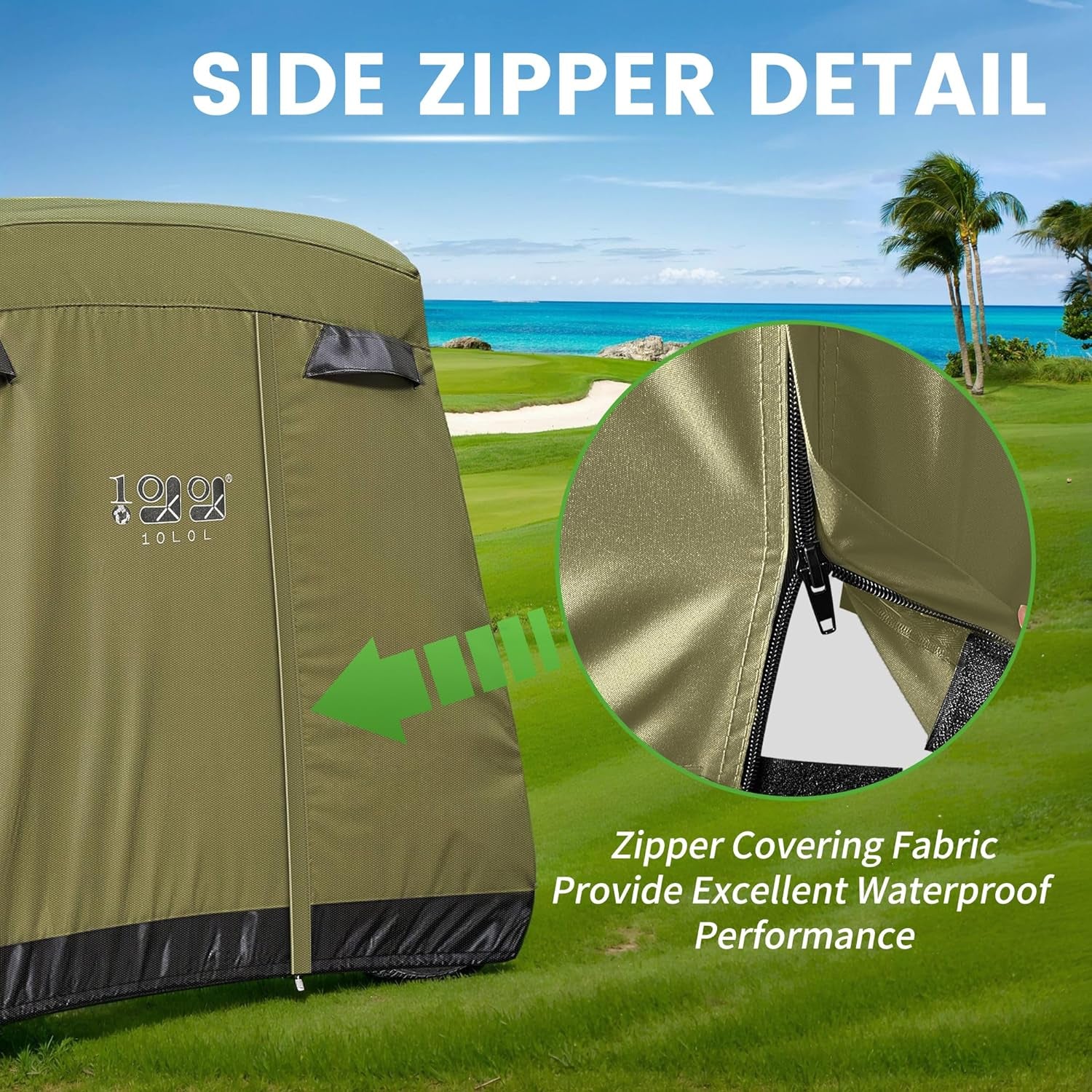 2/4 Passenger Golf Cart Cover Fits for Yamaha EZGO Club Car, 400D Waterproof Durable Polyester Golf Cart Cover with Three Zipper Doors Windproof Sunproof - Black/Army Green/Sliver