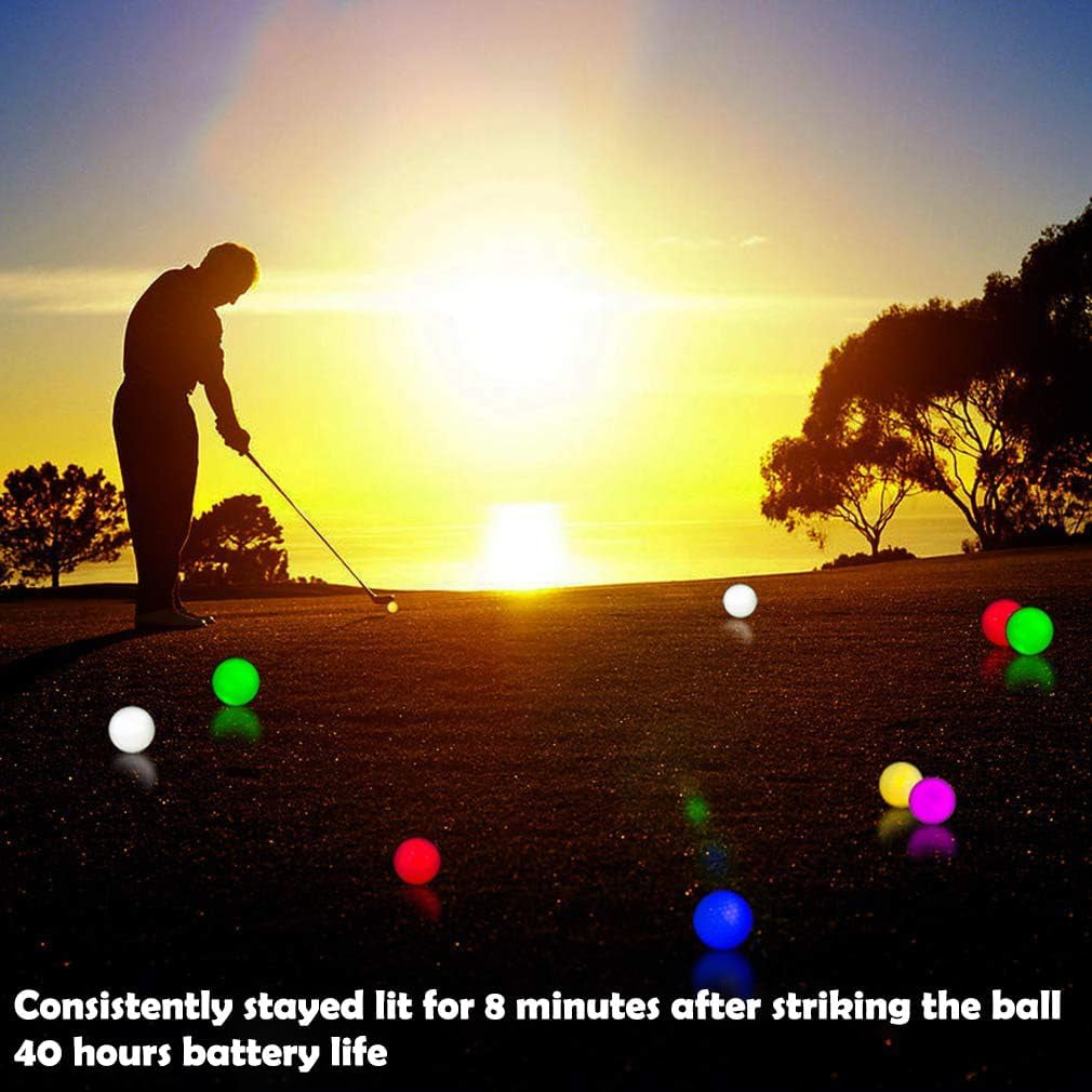 Glow in the Dark Golf Balls Light Activated 7 Colors Light up LED Golf Balls No Timer Stay Lit Easy to Turn on and off with Flashlight Glowing Golf Balls for Night Golfing 6 Pack